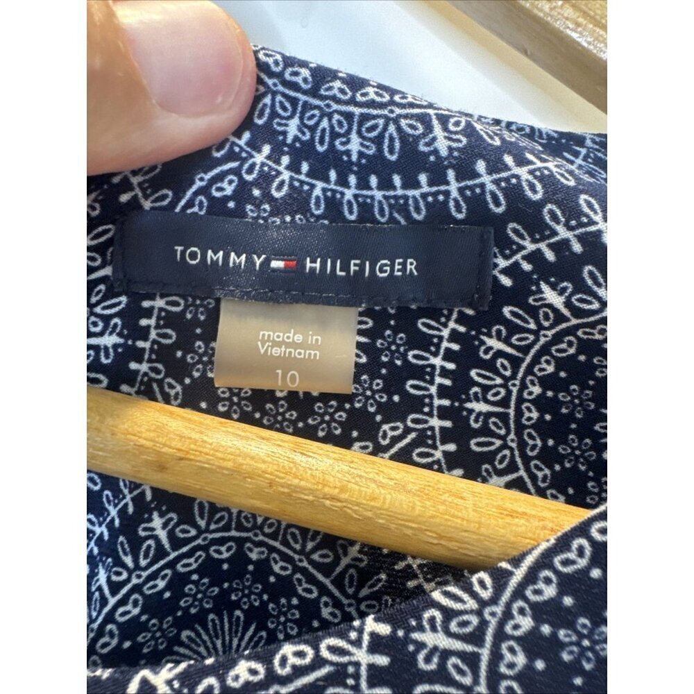 Tommy Hilfiger Navy Blue & White Medallion Print 3/4 Sleeve Back Zip Dress 10 - Picture 3 of 11